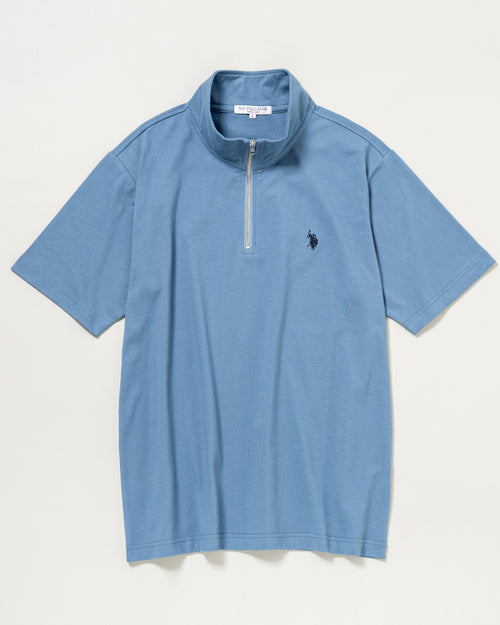 Half Zip T-shirt　ハーフジップ半袖Tシャツ　 ダブルホースマン刺繍　PLM42115