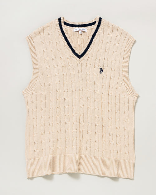 【予約販売】Cable Knit Vest　ケーブル編みベスト　 ダブルホースマン刺繍　PLM41407