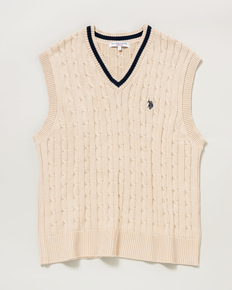 Cable Knit Vest　ケーブル編みベスト　 ダブルホースマン刺繍　PLM41407