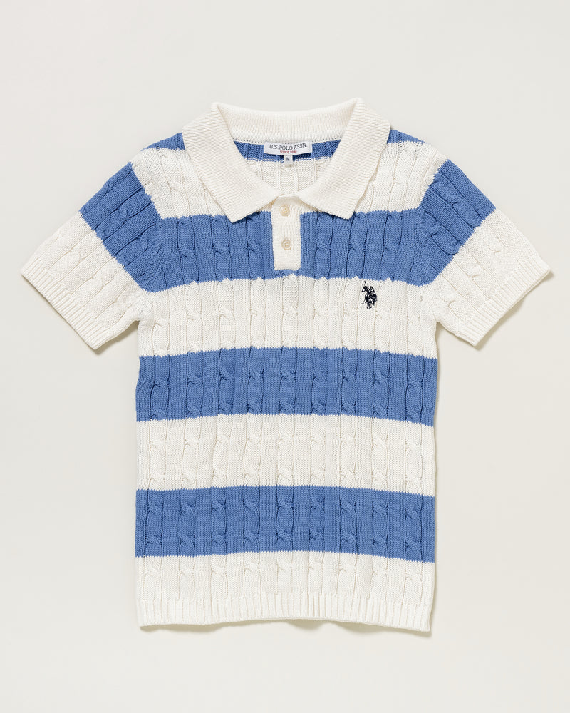 Cable Knit Polo Shirt　ケーブル編みニットポロシャツ　 ダブルホースマン刺繍　PLL41405