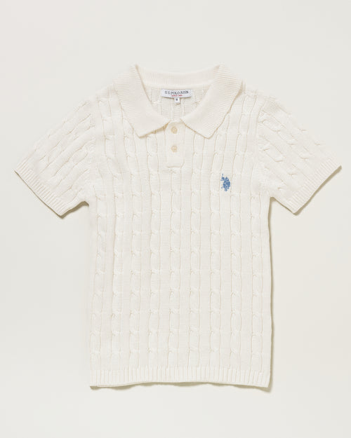 【予約販売】Cable Knit Polo Shirt　ケーブル編みニットポロシャツ　 ダブルホースマン刺繍　PLL41405