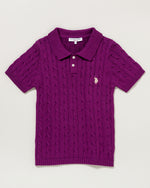 Cable Knit Polo Shirt　ケーブル編みニットポロシャツ　 ダブルホースマン刺繍　PLL41405
