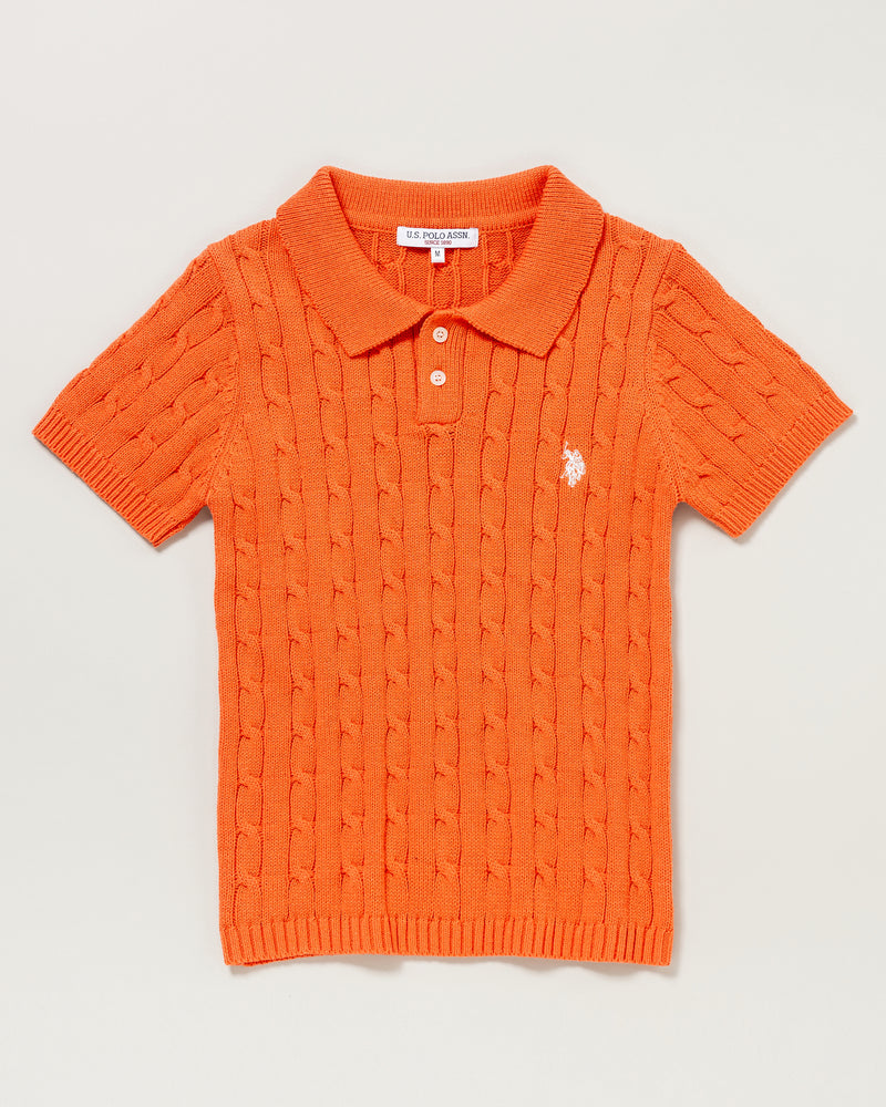 Cable Knit Polo Shirt　ケーブル編みニットポロシャツ　 ダブルホースマン刺繍　PLL41405