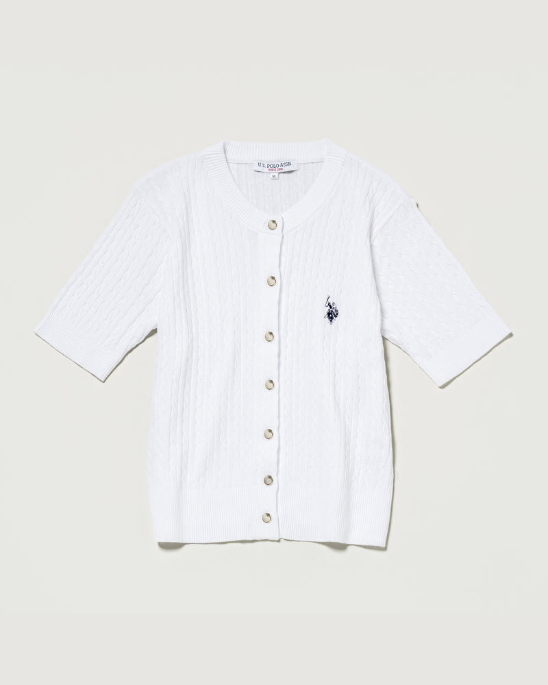 Cable knit short-sleeve cardigan 半袖ケーブルカーディガン ダブル
