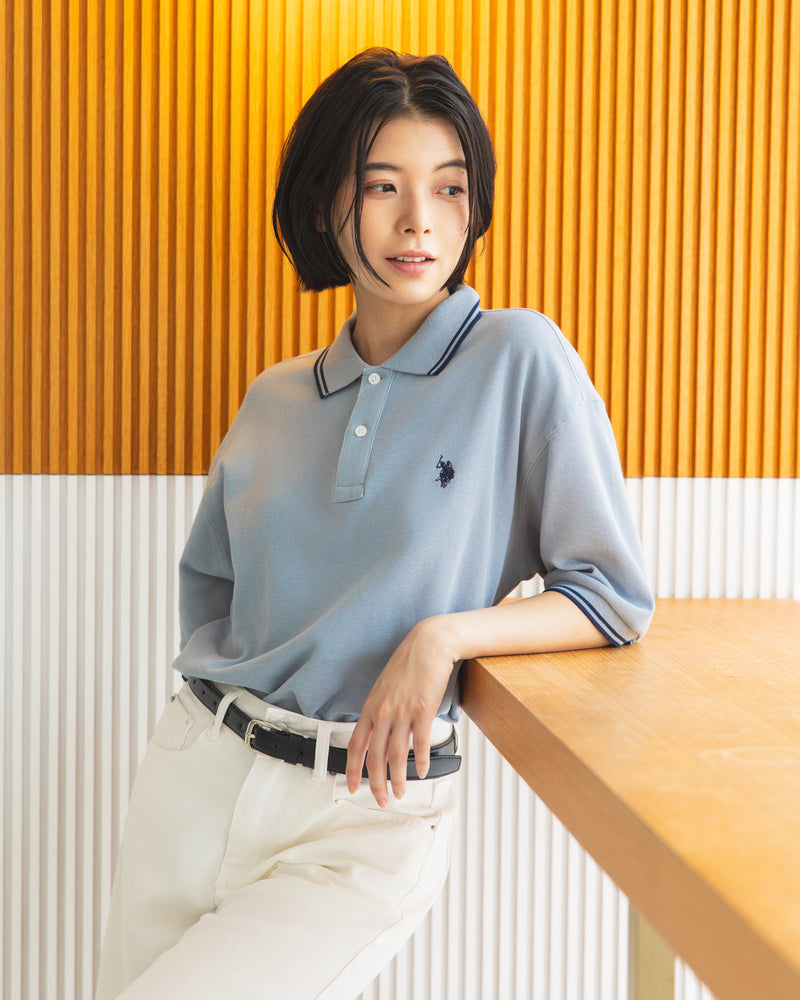 Half sleeve polo-shirt 鹿の子ポロシャツ ダブルホールマン刺繍