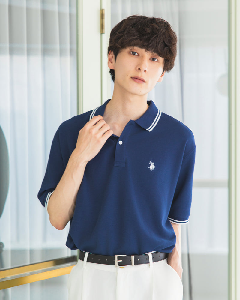 Half sleeve polo-shirt 鹿の子ポロシャツ ダブルホールマン刺繍