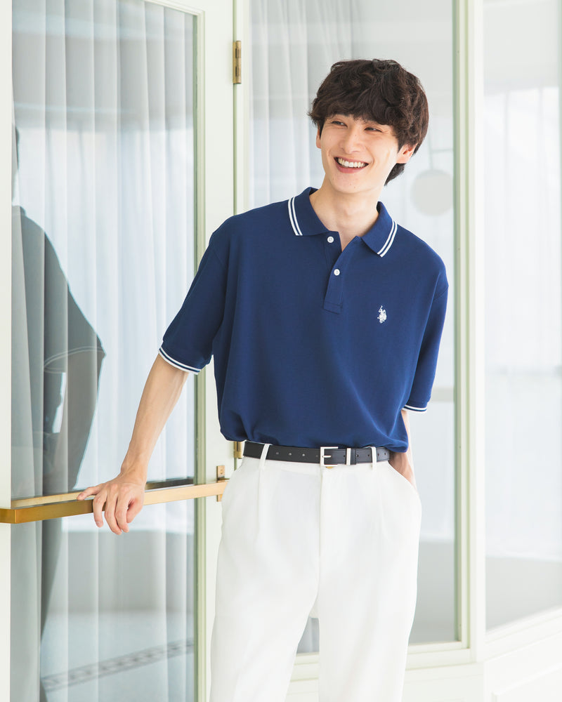 Half sleeve polo-shirt 鹿の子ポロシャツ ダブルホールマン刺繍