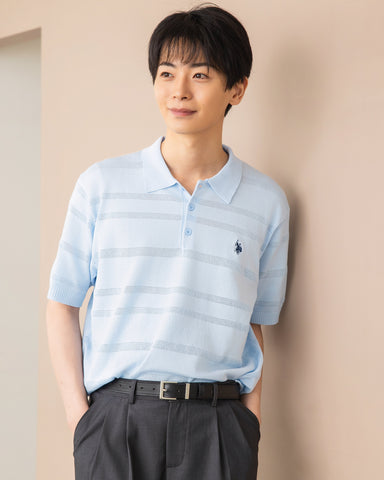 Mesh border knit polo shirt メッシュボーダーニットポロシャツ