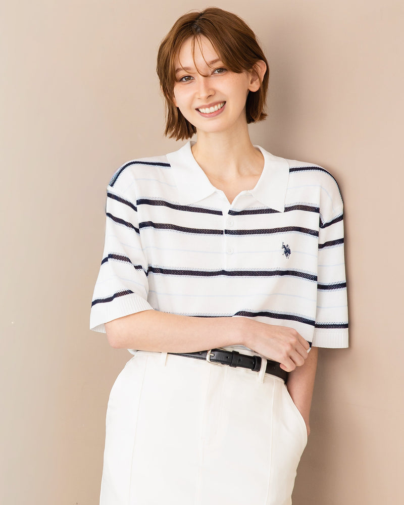 Mesh border knit polo shirt メッシュボーダーニットポロシャツ