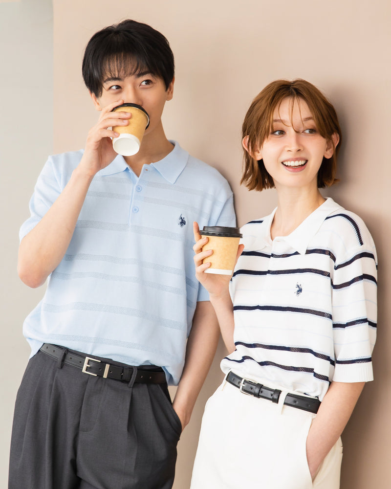 Mesh border knit polo shirt メッシュボーダーニットポロシャツ