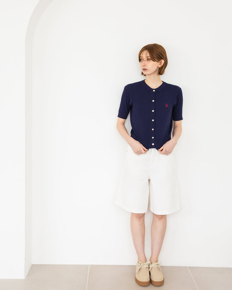 Cable knit short-sleeve cardigan 半袖ケーブルカーディガン ダブル