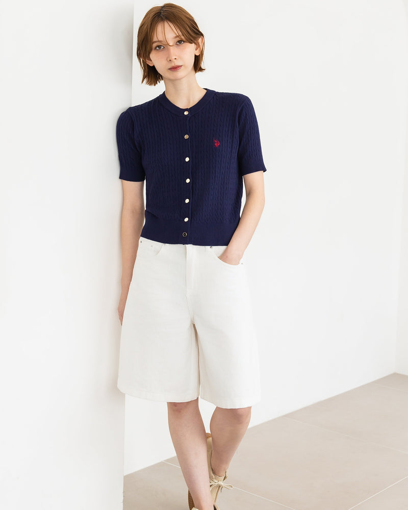 Cable knit short-sleeve cardigan 半袖ケーブルカーディガン ダブル