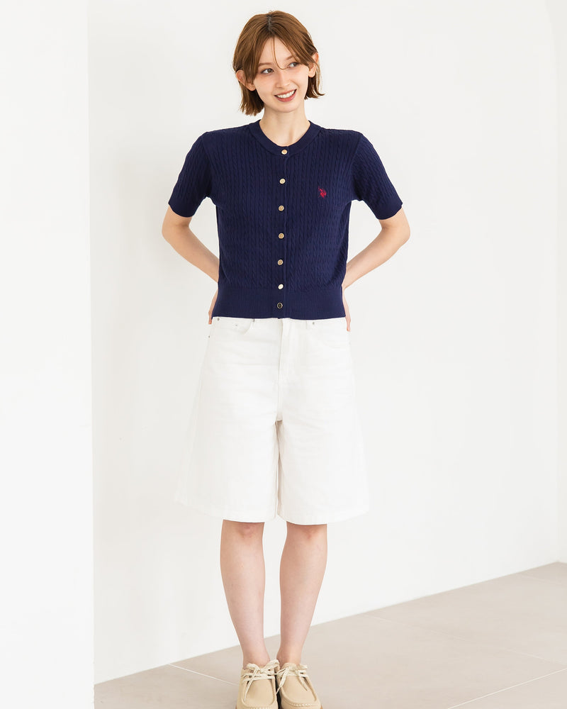 Cable knit short-sleeve cardigan 半袖ケーブルカーディガン ダブル
