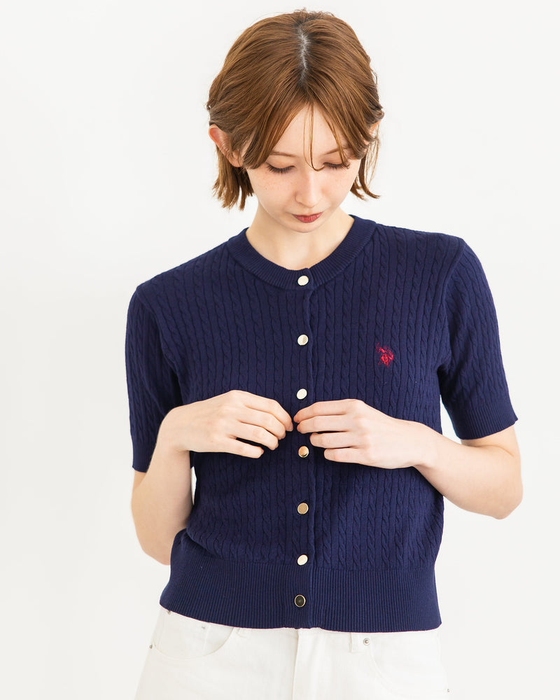 Cable knit short-sleeve cardigan 半袖ケーブルカーディガン ダブル
