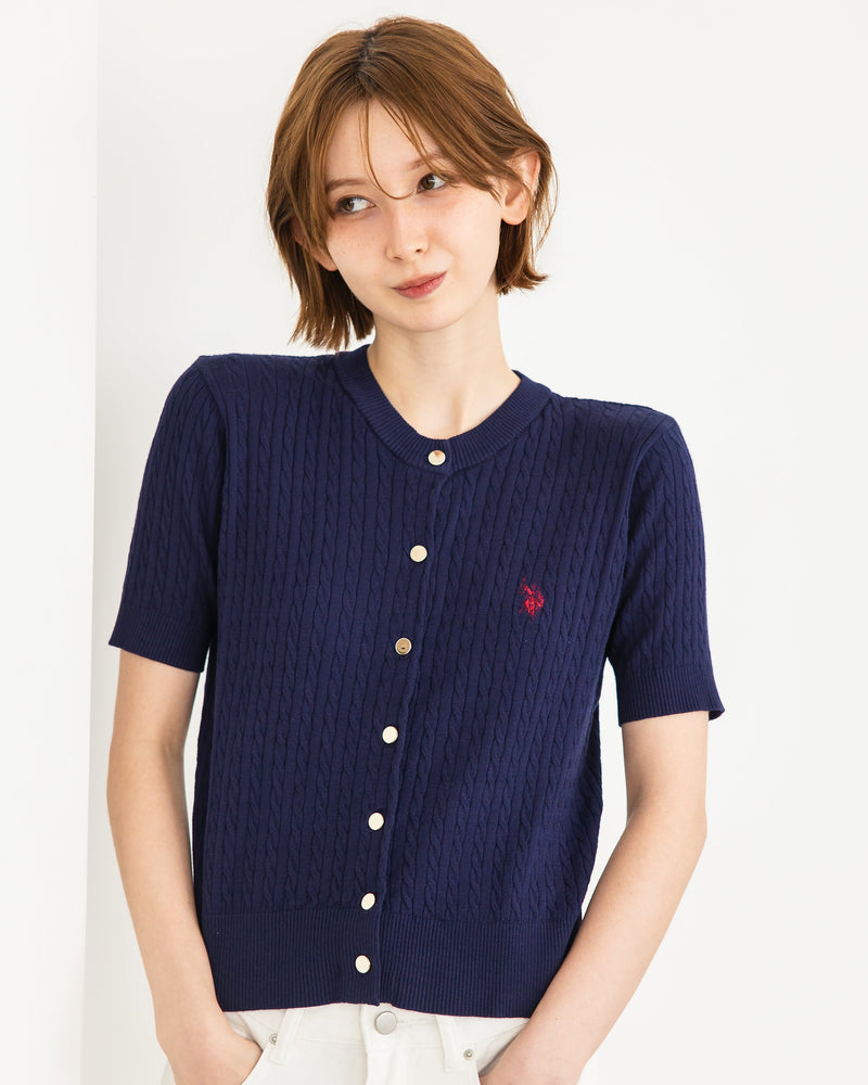 Cable knit short-sleeve cardigan 半袖ケーブルカーディガン ダブル